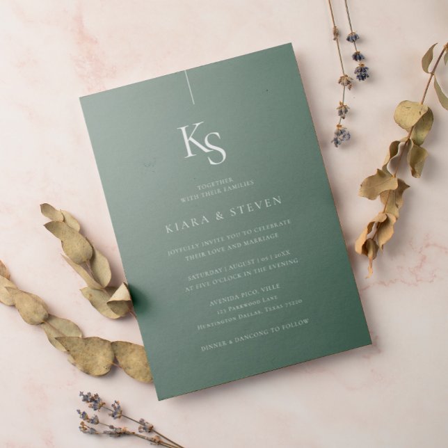 Klassisches Monogramm | Dark Lime Green Wedding Einladung (Von Creator hochgeladen)