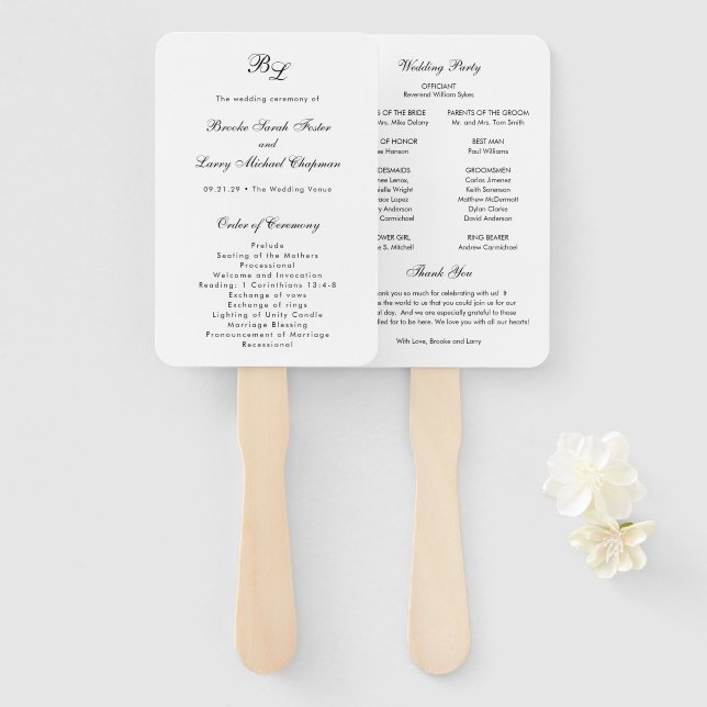Klassisches Monogramm Elegantes Hochzeitsprogramm Fächer (Vorne und Hinten)