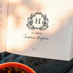 Klassisches Monogramm-Exlibris-Buch mit floralem K Permastempel