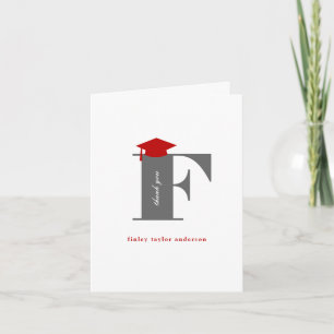 Klassisches Monogramm F Abschlussmütze Foto Modern Dankeskarte