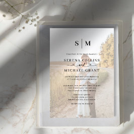 Klassisches Monogramm Foto Herz Schrift Hochzeit Einladung