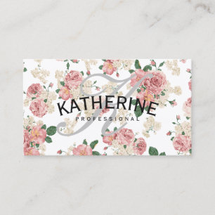 Klassisches Monogramm, grau, Vintag florales Muste Visitenkarte
