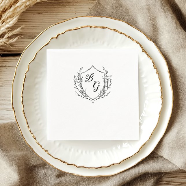 Klassisches Monogramm-Hochzeitswappen schwarz und  Serviette (Von Creator hochgeladen)