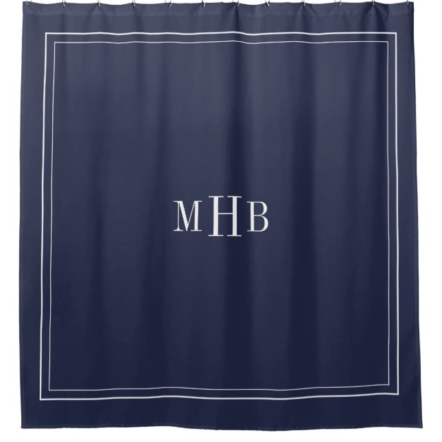 Klassisches Monogramm in Midnight Blue, benutzerde Duschvorhang (Vorderseite)