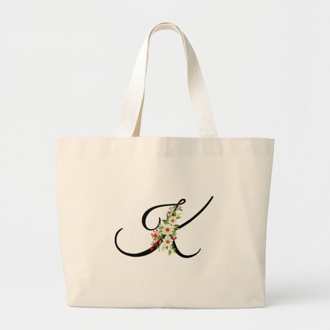 Klassisches Monogramm K rot weiße Blume Mutter Ges Jumbo Stoffbeutel (Vorne)