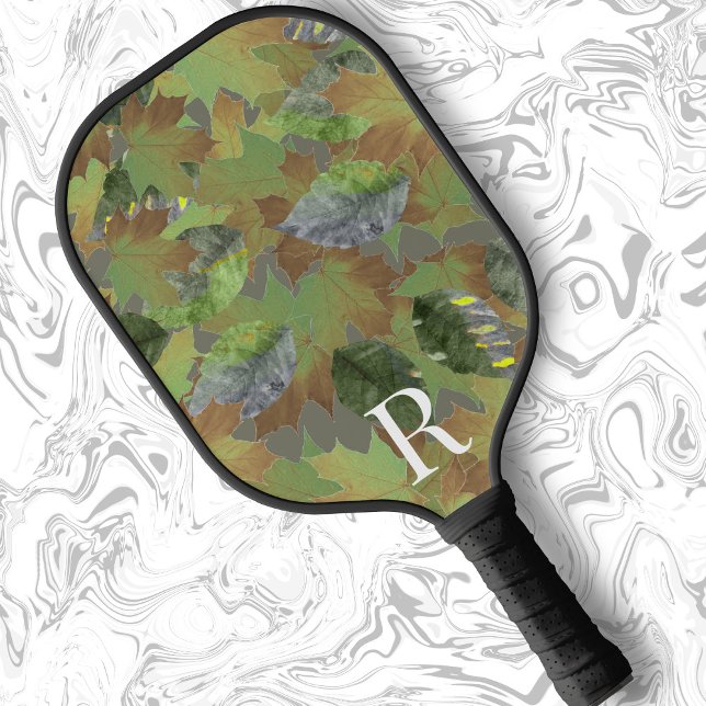 Klassisches Monogramm Leaf-Camouflage für Papa Pickleball Schläger (Von Creator hochgeladen)