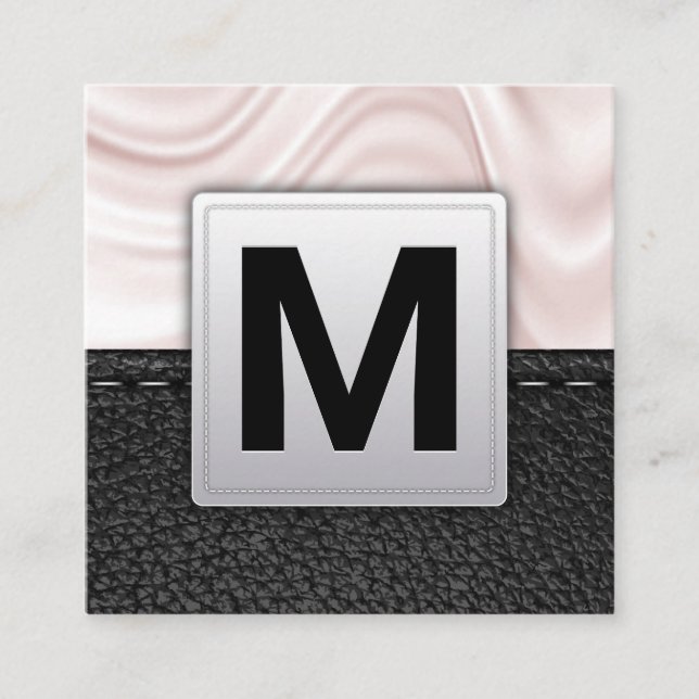 Klassisches Monogramm | Leather Background Square  Quadratische Visitenkarte (Vorderseite)
