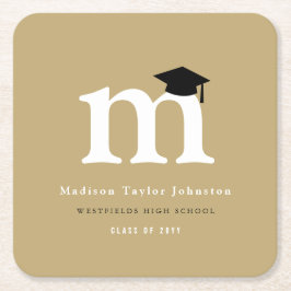 Klassisches Monogramm M und Graduationskappen Grad Rechteckiger Pappuntersetzer