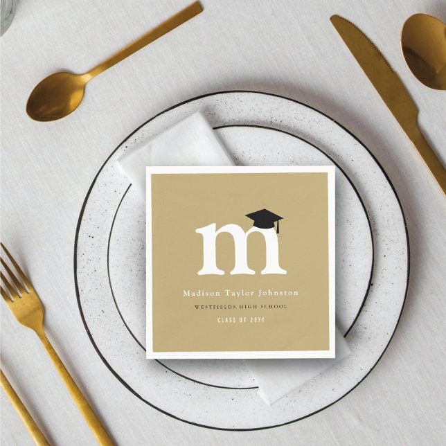 Klassisches Monogramm M und Graduationskappen Grad Serviette (Classic Monogram M And Graduation Cap Grad Party Paper Napkin by fatfatin @ zazzle.com/color_therapy)