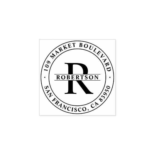 Klassisches Monogramm mit Name und Rücksendeadress Gummistempel (Prägung)