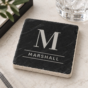 Klassisches Monogramm mit Serifenschrift in Pewter Steinuntersetzer
