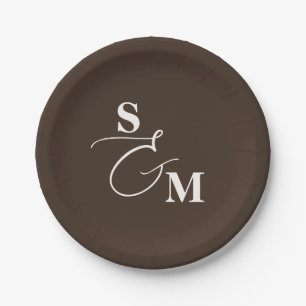 Klassisches Monogramm Moderne Ampersand-Hochzeit Pappteller