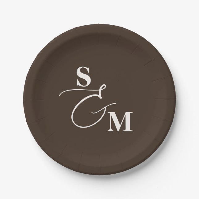 Klassisches Monogramm Moderne Ampersand-Hochzeit Pappteller (Vorderseite)