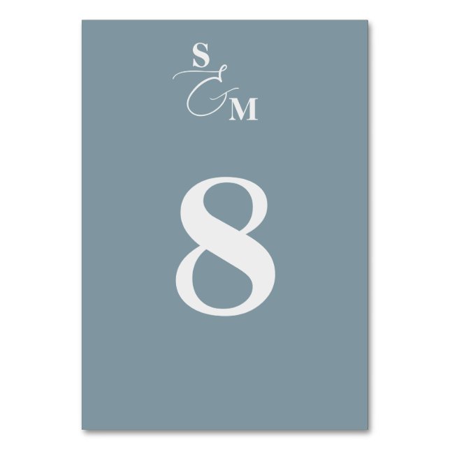 Klassisches Monogramm Moderne Et-Zeichen Blaue Hoc Tischnummer (Vorderseite)