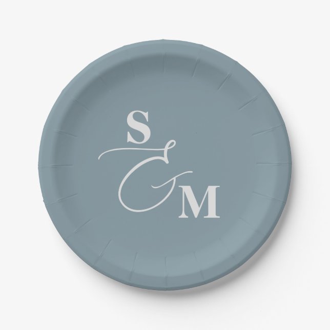 Klassisches Monogramm Moderne Et-Zeichen Hochzeit Pappteller (Vorderseite)