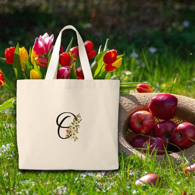 Klassisches Monogramm O rot weiße Blume Mutter Ges Jumbo Stoffbeutel (Von Creator hochgeladen)