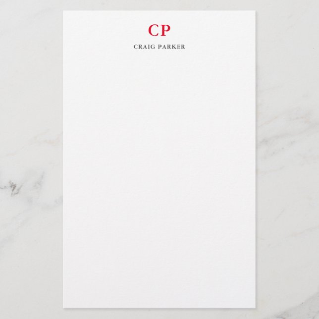 Klassisches Monogramm Professional Schlicht Rot We Briefpapier (Vorderseite)