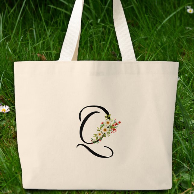 Klassisches Monogramm Q rot weiße Blume Mutter Ges Jumbo Stoffbeutel (Von Creator hochgeladen)