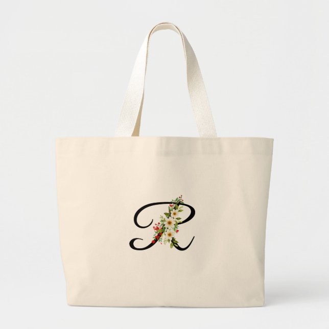 Klassisches Monogramm R rot weiße Blume Mutter Ges Jumbo Stoffbeutel (Vorne)