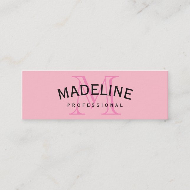 Klassisches Monogramm rosa mit Bogentext Mini Visitenkarte (Vorderseite)