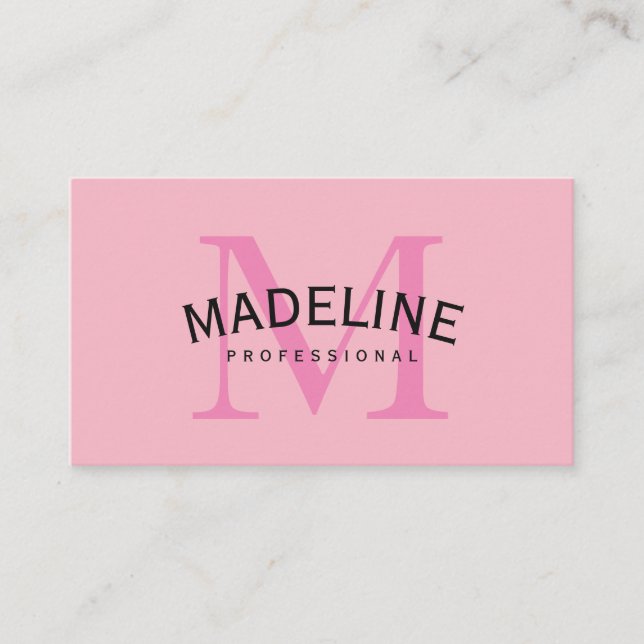 Klassisches Monogramm rosa mit Bogentext Visitenkarte (Vorderseite)