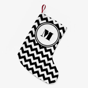 Klassisches Monogramm Schwarz-Weiß-Muster Kleiner Weihnachtsstrumpf