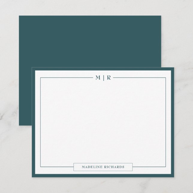 Klassisches Monogramm Smoke Green Border Schreibwa Mitteilungskarte (Vorne/Hinten)
