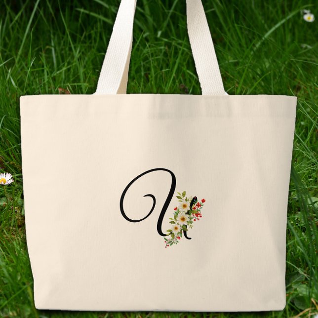 Klassisches Monogramm U rot weiße Blume Mutter Ges Jumbo Stoffbeutel (Von Creator hochgeladen)