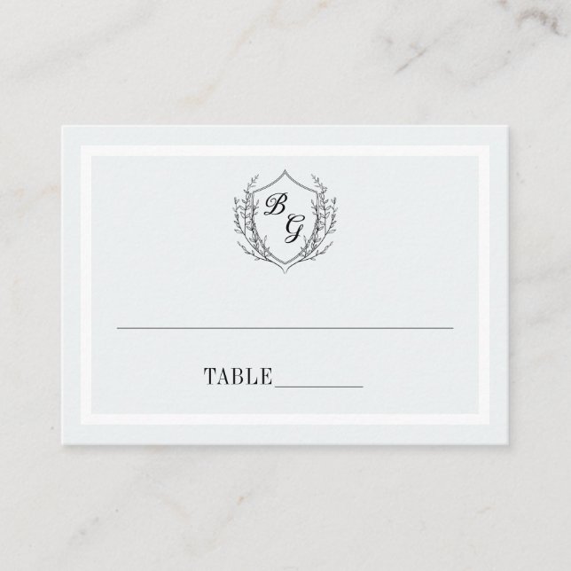 Klassisches Monogramm Vintages Wappen cool grau Platzkarte (Vorderseite)