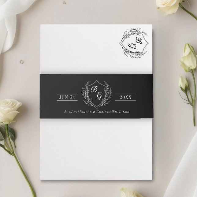 Klassisches Monogramm Vintages Wappen schwarz Einladungsbanderole (Von Creator hochgeladen)