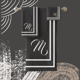 Klassisches, monogrammatisches Holzkohle-Schwarz/W Badhandtuch Set