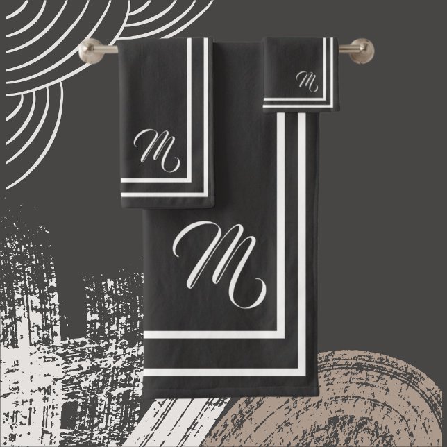 Klassisches, monogrammatisches Holzkohle-Schwarz/W Badhandtuch Set (Von Creator hochgeladen)