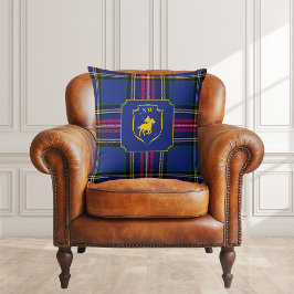 Klassisches monogrammbesetztes Polo-Reit-Tartan-Ka Kissen
