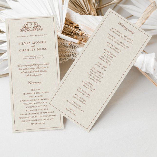 Klassisches Monorgam Brown & Ecru Hochzeitsprogram (Classic Monorgam Brown & Ecru Wedding Program)