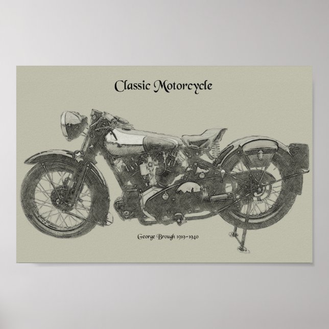 Klassisches Motorrad der alten Schule in den 20er  Poster (Vorne)
