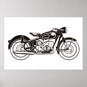 Klassisches Motorrad für Schwarz/Weiß Poster