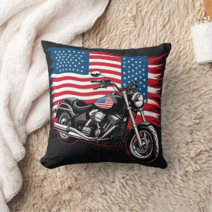 Klassisches Motorrad mit amerikanischer Flagge Kissen