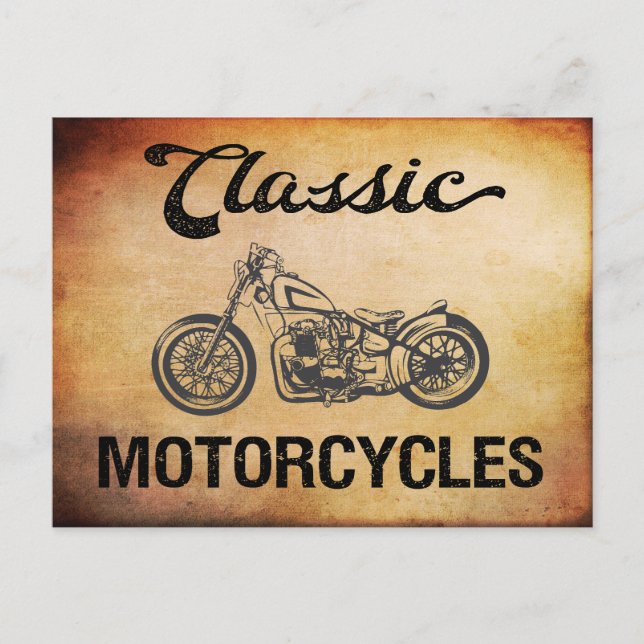 Klassisches Motorrad mit Vintager Silhouette Postkarte (Vorderseite)