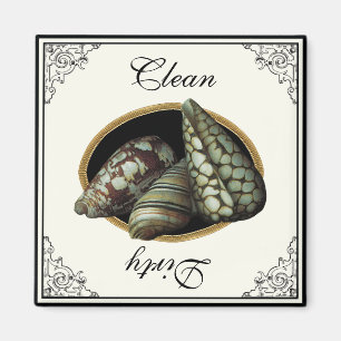 Klassisches Muschel-Schwarz-sauberer schmutziger Magnet