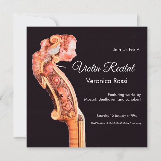 KLASSISCHES MUSIKKONZERT,RECITAL Violin Scroll Einladung (Vorderseite)