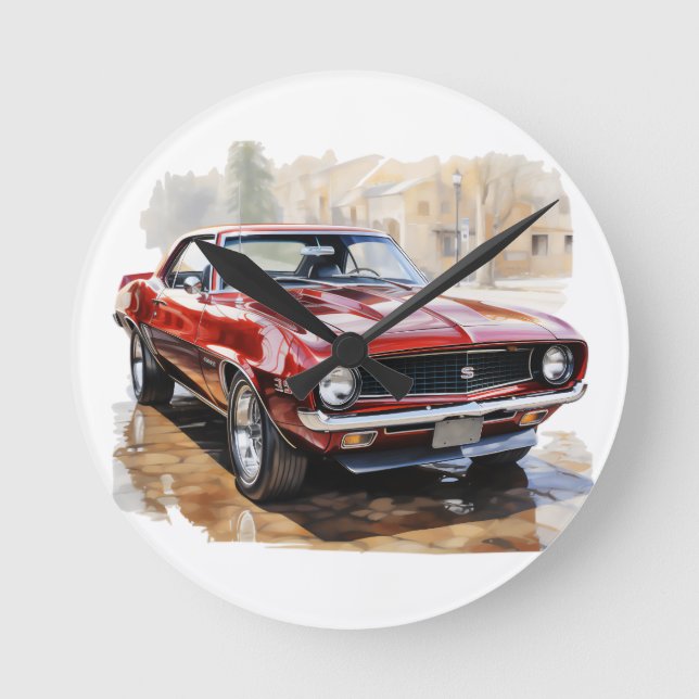 Klassisches Muskelauto Runde Wanduhr (Vorderseite)