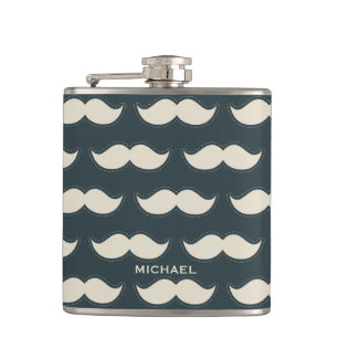 Klassisches Mustache-Muster auf schwarz Personalis Flachmann