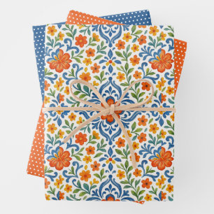 Klassisches Muster der mediterranen Flora Geschenkpapier Set
