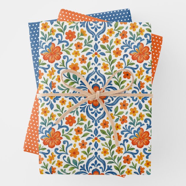 Klassisches Muster der mediterranen Flora Geschenkpapier Set (Beispiel)