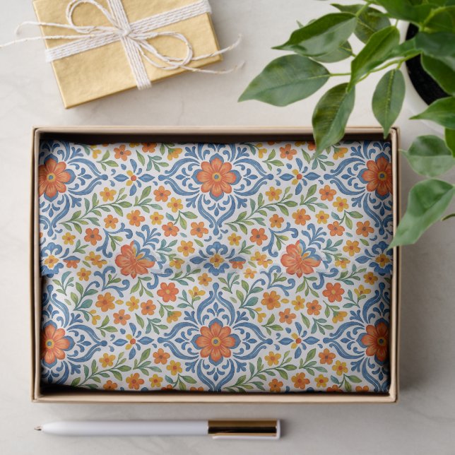 Klassisches Muster der mediterranen Flora Seidenpapier (Geschenk)