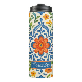 Klassisches Muster der mediterranen Flora Thermosbecher