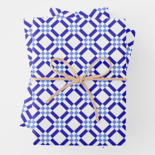 Klassisches Muster in Blau und Weiß Quadrat Geschenkpapier Set