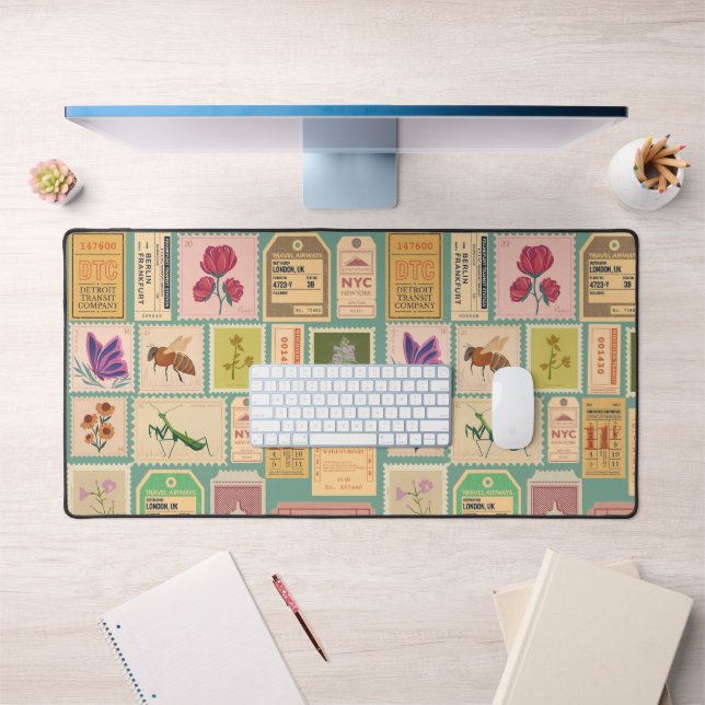 Klassisches Muster Retro Design Briefmarke und Tic Schreibtischunterlage (Büro 1)