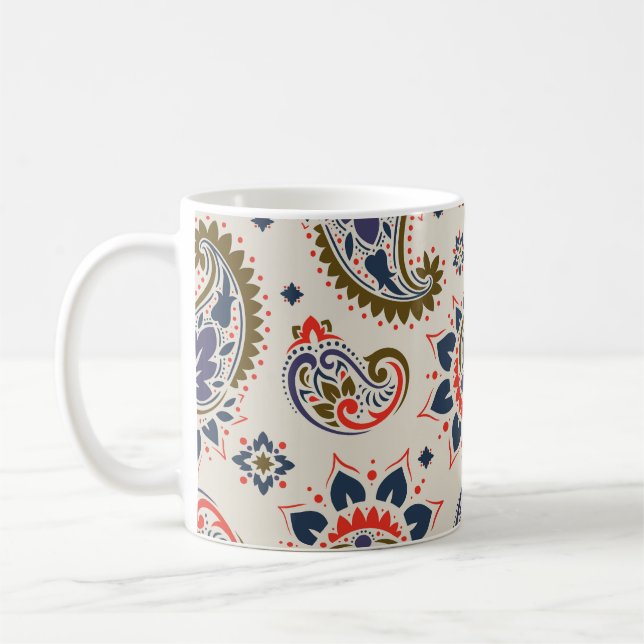 Klassisches, nahtloses Paisleydesign. Kaffeetasse (Links)