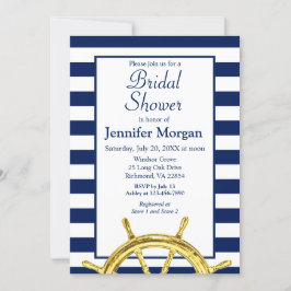 Klassisches Nautical Stripes Navy Gold Brautparty Einladung